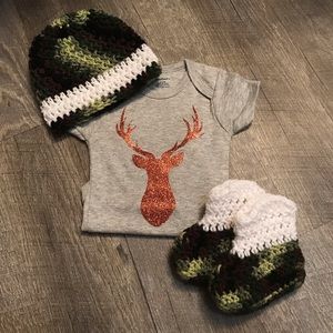 0/3M Orange Glitter Deer Baby Girl Outfit Bundle